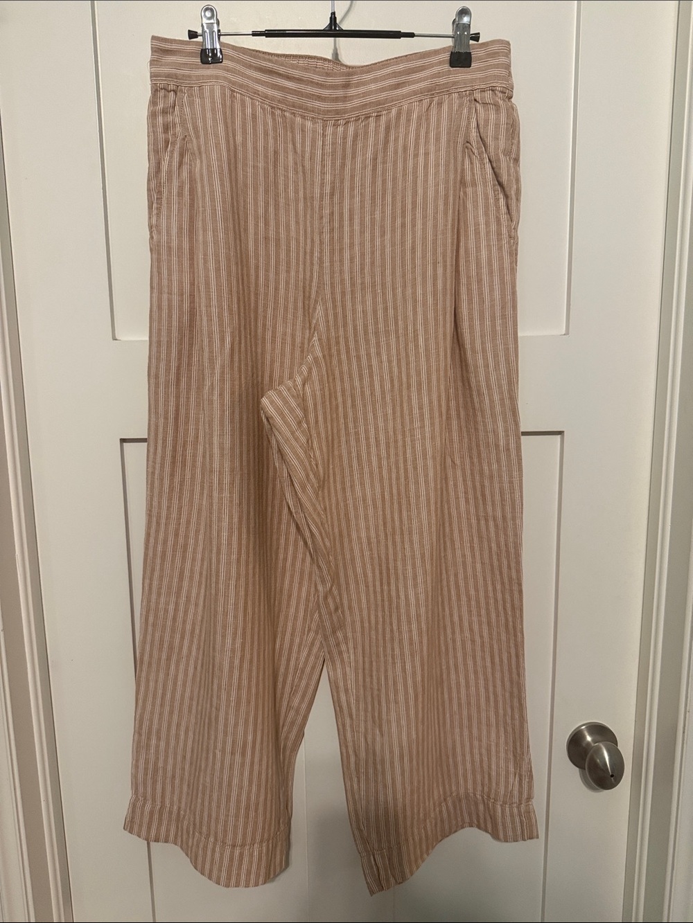 Madewell 100% Linen Zoe Relaxed Beige Striped Wide-Leg Preppy Pants
